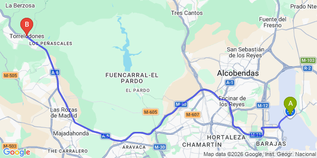 Map: Madrid Airport (MAD) to Torrelodones