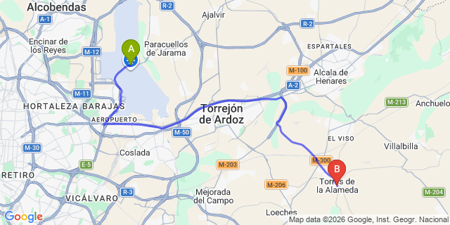 Map: Madrid Airport (MAD) to Torres de la Alameda