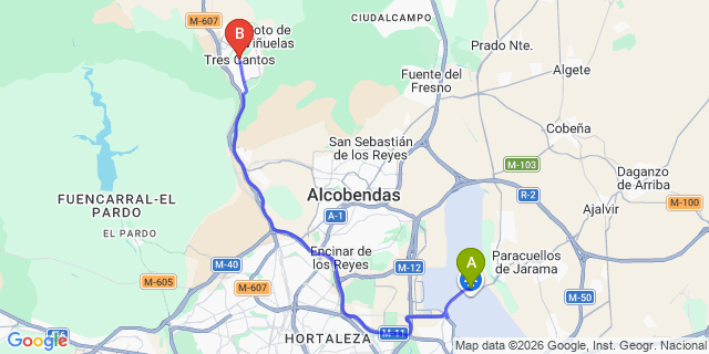Map: Madrid Airport (MAD) to Tres Cantos