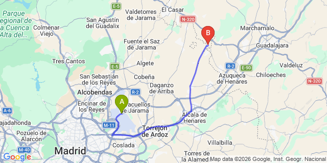 Map: Madrid Airport (MAD) to Valdeavero