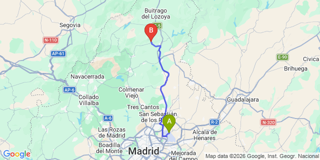 Map: Madrid Airport (MAD) to Valdemanco