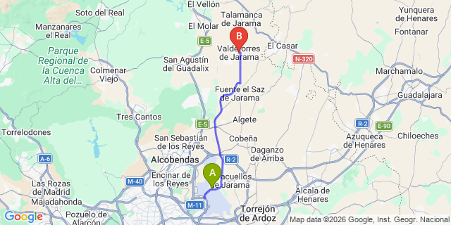 Map: Madrid Airport (MAD) to Valdetorres del Jarama