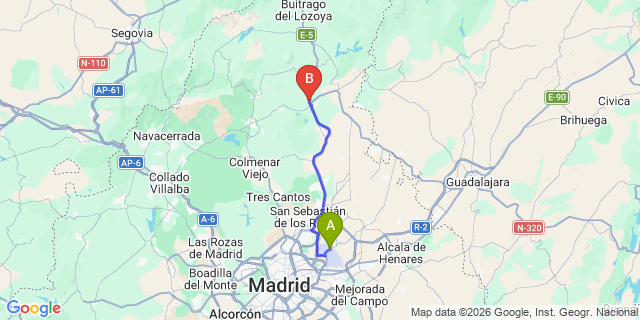 Map: Madrid Airport (MAD) to Venturada