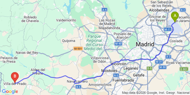 Map: Madrid Airport (MAD) to Villa del Prado