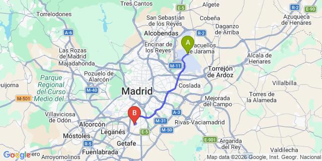 Map: Madrid Airport (MAD) to Villaverde