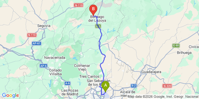 Map: Madrid Airport (MAD) to Villavieja de Lozoya