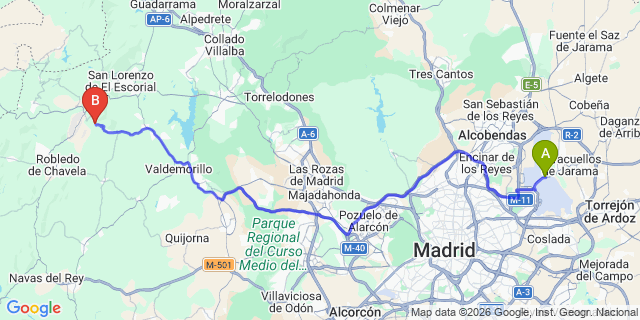 Map: Madrid Airport (MAD) to Zarzalejo