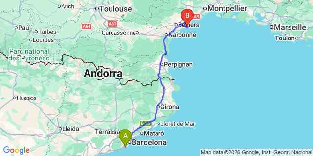 Map: Barcelona Airport (BCN) to Agde