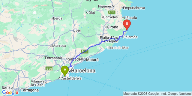 Map: Barcelona Airport (BCN) to Aiguablava