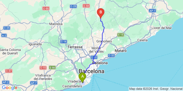 Map: Barcelona Airport (BCN) to Aiguafreda