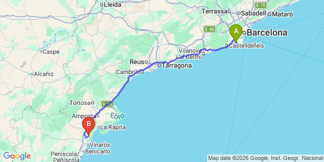 Map: Barcelona Airport (BCN) to Alcanar