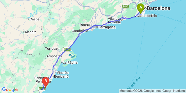 Map: Barcelona Airport (BCN) to Alcossebre