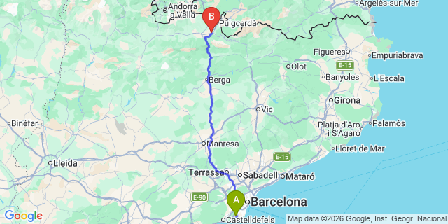 Map: Barcelona Airport (BCN) to Alp