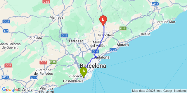 Map: Barcelona Airport (BCN) to Ametlla del Valles