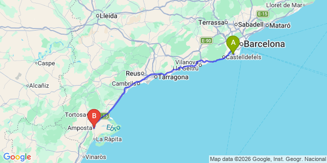 Map: Barcelona Airport (BCN) to Amposta