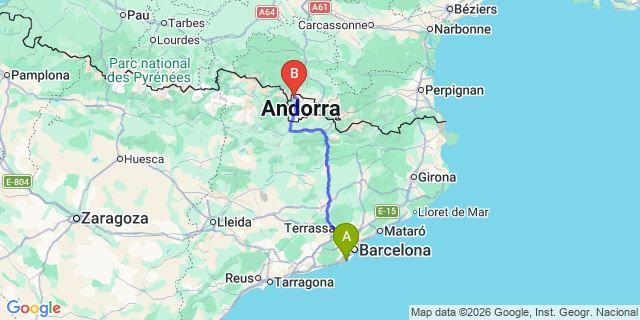 Map: Barcelona Airport (BCN) to Arcalis