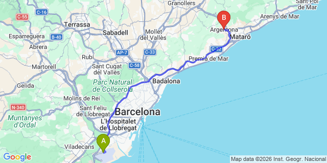 Map: Barcelona Airport (BCN) to Argentona