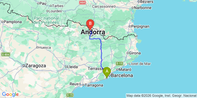 Map: Barcelona Airport (BCN) to Arinsal