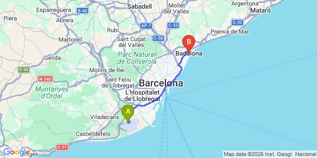 Map: Barcelona Airport (BCN) to Badalona