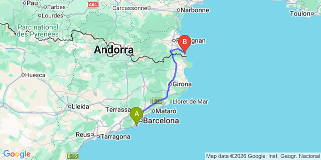 Map: Barcelona Airport (BCN) to Banyuls-sur-Mer