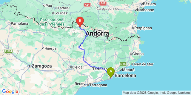 Map: Barcelona Airport (BCN) to Baqueira Beret