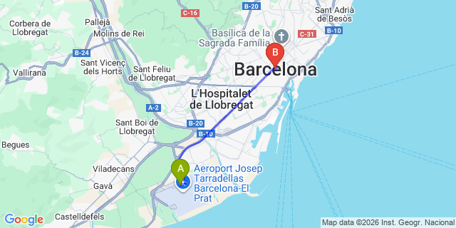 Map: Barcelona Airport (BCN) to Barcelona city (all areas)