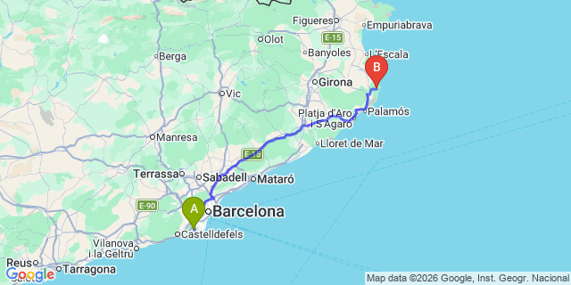 Map: Barcelona Airport (BCN) to Begur