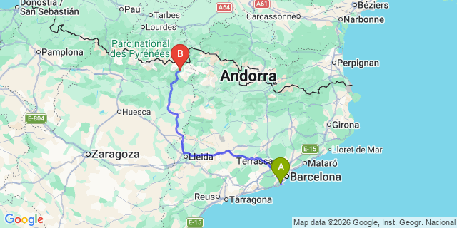 Map: Barcelona Airport (BCN) to Benasque