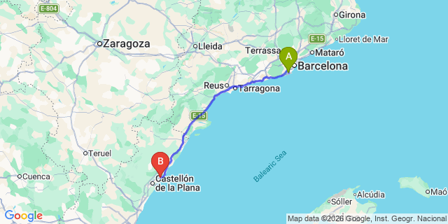 Map: Barcelona Airport (BCN) to Benicassim