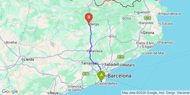 Map: Barcelona Airport (BCN) to Berga