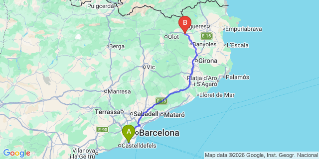 Map: Barcelona Airport (BCN) to Besalu