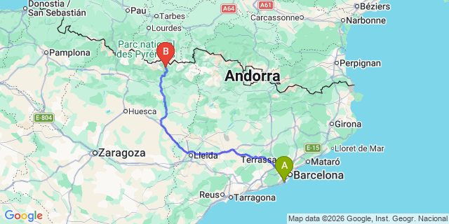 Map: Barcelona Airport (BCN) to Bielsa