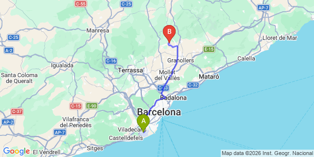 Map: Barcelona Airport (BCN) to Bigues