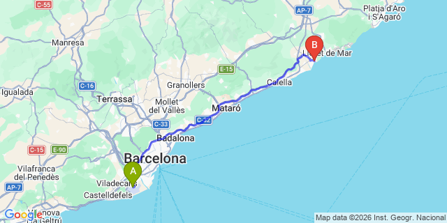 Map: Barcelona Airport (BCN) to Blanes