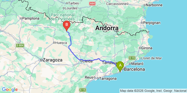 Map: Barcelona Airport (BCN) to Boltana