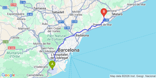 Map: Barcelona Airport (BCN) to Cabrils
