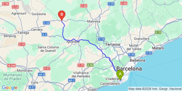 Map: Barcelona Airport (BCN) to Calaf