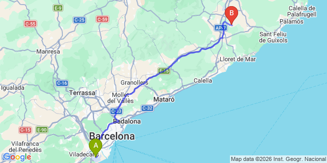 Map: Barcelona Airport (BCN) to Caldes de Malavella