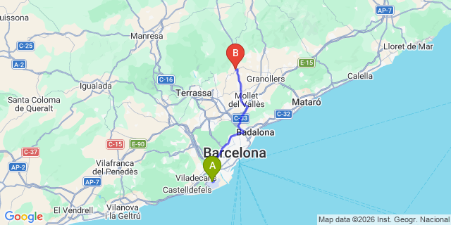 Map: Barcelona Airport (BCN) to Caldes de Montbui