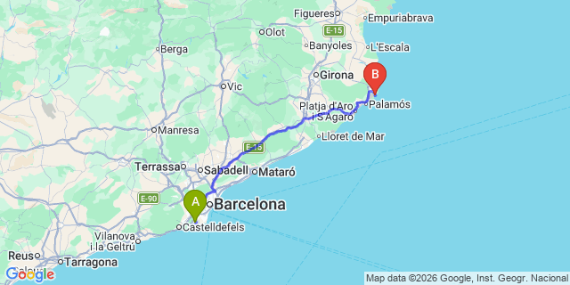 Map: Barcelona Airport (BCN) to Calella de Palafrugell