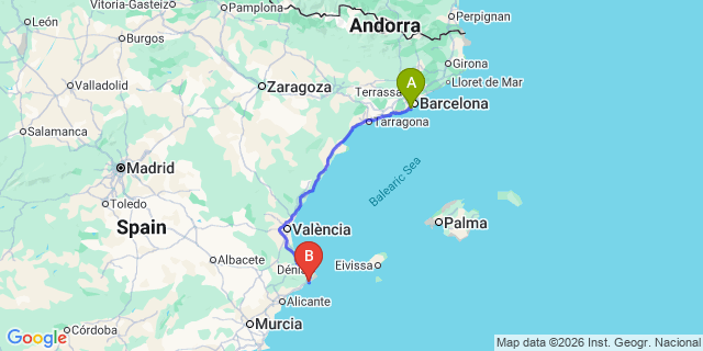 Map: Barcelona Airport (BCN) to Calpe