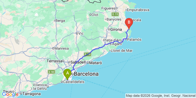 Map: Barcelona Airport (BCN) to Camping Cypsela