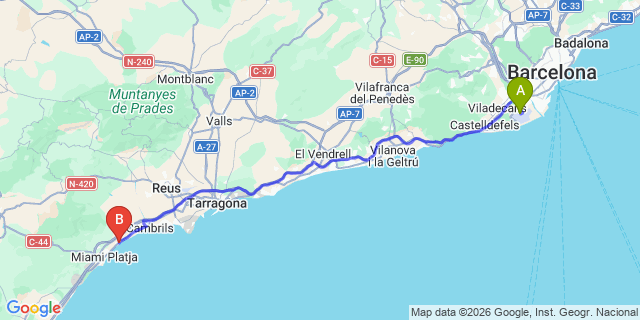 Map: Barcelona Airport (BCN) to Camping La Torre del Sol