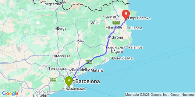 Map: Barcelona Airport (BCN) to Camping Nautic Almata