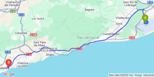 Map: Barcelona Airport (BCN) to Camping Platja Vilanova Park