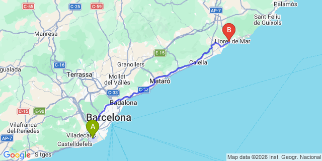 Map: Barcelona Airport (BCN) to Camping Tucan