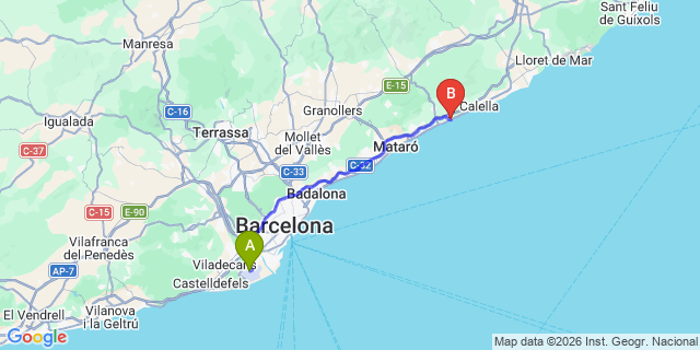 Map: Barcelona Airport (BCN) to Canet de Mar