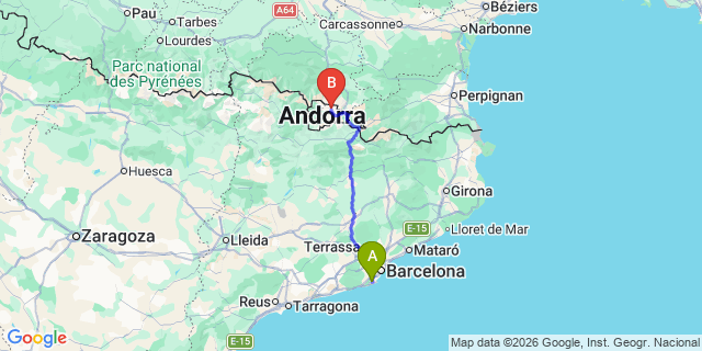 Map: Barcelona Airport (BCN) to Canillo