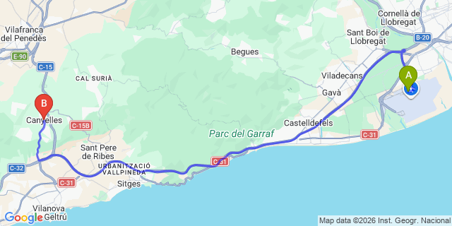 Map: Barcelona Airport (BCN) to Canyelles