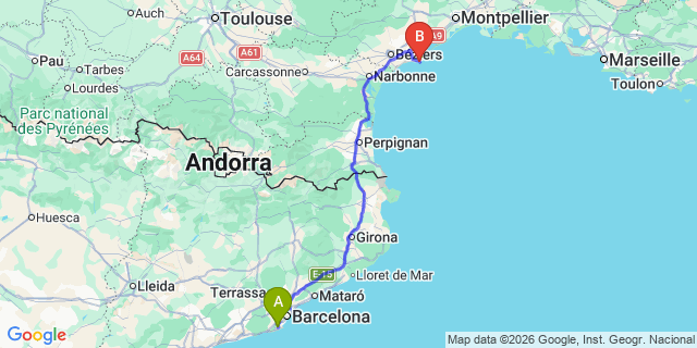 Map: Barcelona Airport (BCN) to Cap dAgde